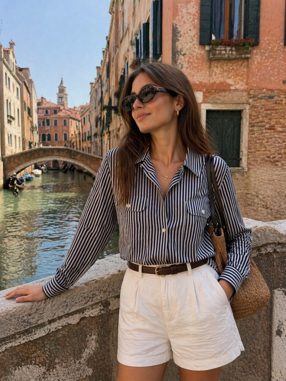 Preston & York Navy and White Striped Blouse